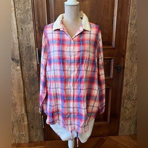 Victoria’s Secret- 2 pc, faux fur fleece collar plaid sleep shirt & shorts. XXL.